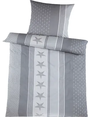 Produktbild von 2-tlg. Biber Winter Bettwäsche, 135 x 200 + 80x80cm, 100% Baumwolle, Sterne. grau weiß