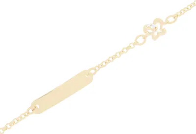 Produktbild von 585 Gelbgold Kinder ID Armband Schmetterling Zirkonia Ankerkette inkl. Gravur
