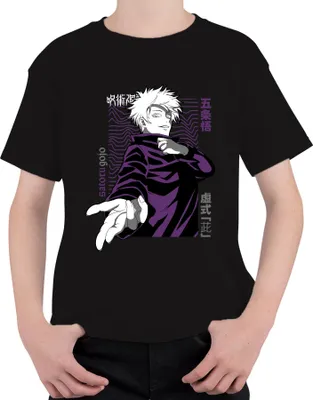 Produktbild von Jujutsu Kaisen Satoru Gojo Anime Ästhetik Fan Geschenk Lila Retro Uni Kinder T-Shirt, Schwarz, 104