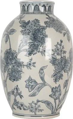 Obrázok produktu pre Váza Clayre & Eef Ø 22x36 cm Biele modré keramické kvety