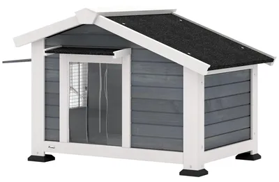 Image de Abri pour chien - Modèle extérieur - Résistant aux intempéries - Sol amovible - Toit en bitume - Fenêtre ouvrante - 98 x 76 x 69,5 cm - Gris