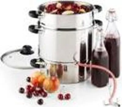 Produktbild von Klarstein Applebee - Elektrischer Dampfentsafter, Edelstahl Fruchtentsafter, 1500 W Starkes Heizelement, integriertes 1500 W, 8 L Volumen, Ø 25 cm, Cool-Touch-Griffe, inkl. Zubehör, silber