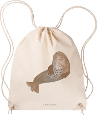 Produktbild von Mr. & Mrs. Panda Stoffbeutel Robbe Lachen - Transparent - Geschenk, wander rucksack, Sportbeutel, Beutel, Seehund, gym tasche, stoff, Ostsee, Strand, Lustige Sprüche