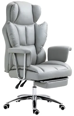 Zdjęcie produktu dla Krzesło biurowe z podnóżkiem, ergonomiczne, oparcie 135°, obicie z mikrofibry, jasnoszary | Szerokość: 60 cm | Wysokość siedziska: 46–54 cm