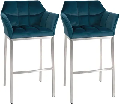 Produktbild von CLP 2er Set Barhocker Damaso Samtbezug Vierfußgestell Metall bis 240 kg belastbar grün Material Gestell Edelstahl