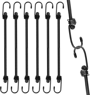 Produktbild von Set mit 6 Gummiseilen mit Haken – 100 cm – Für Camping, Wandern, Zelte, Planen, Boote