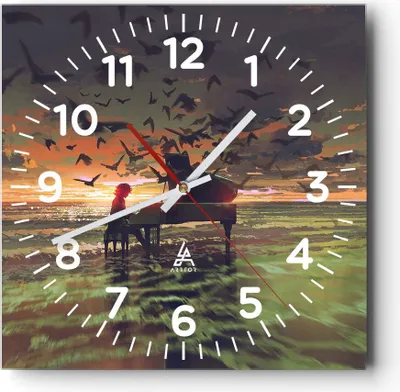 Produktbild von Wanduhr - Quadrat - Glasuhr - Klaviermusik - 30x30cm - Schleichendes Uhrwerk - Lautlos - zum Aufhängen bereit - Dekoration Modern - Wanddekoration aus Glas - C4AC30x30-3911