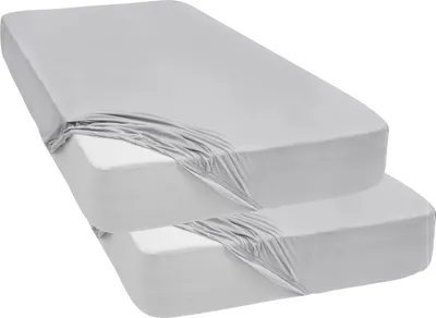 Produktbild von 2 er Pack Spannbettlaken Jersey Spannbetttuch 100% Baumwolle Bettlaken Spannbettuch Laken 28 Farben, Größe:180 x 200 cm, Farbe:Hellgrau