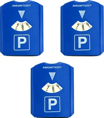 Produktbild von 3er Set Parkscheibe mit Eiskratzer und Gummilippe Kunststoff Auto Parkuhr 15,5x12 cm Blau