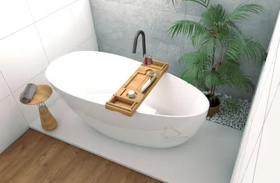 Image de ECOLAM Baignoire autoportante Goya 160x70 cm + plateau en Bambou | Vidage Click Clack | Design en fonte minérale | Baignoire îlot a poser