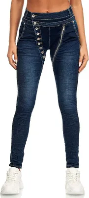 Obrázek produktu pro Dámské džíny Slim Fit tmavě modré s knoflíky Stretch kalhoty Velikost 48 4XL Skinny