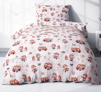 Produktbild von 2 teilige Renforcé Bettwäsche 135x200cm und 80x80cm - Feuerwehr - Kinderbettwäsche aus 100% Baumwolle, Kinder (KY-Feuerwehrmann-135x200)