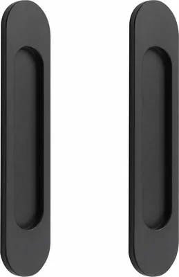 Produktbild von 2er-Pack selbstklebende ovale Schiebetürgriffe aus hochwertiger mattschwarzer Aluminiumlegierung – robust, rostfrei und sofort montierbar ohne Bohren. Ihre schlanke, eingelassene Form und das samtige Oberflächenfinish verleihen jedem Möckstück einen klaren, modernen Look. Ideal für Scheunentüren, Fenster, Schränke, Taschen- und Falttüren – ob zu Hause, im Büro oder in der Mietwohnung.