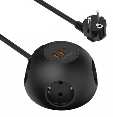 Productafbeelding van Stekkerdoos, 3680 W/16 A, 4 stopcontacten en 3 USB, verlengkabel 1,5 m, zwart