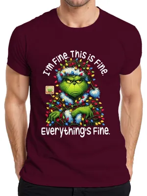 Immagine prodotto di Grinch I'm Fine This Is Fine Everything's Fine Weihnachten lustig Herren T-Shirt, Borgogna, L