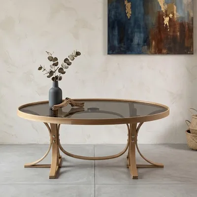 Image de Sommo - Table basse, 112x78x47h cm Chêne Marron, Plateau Verre Trempé