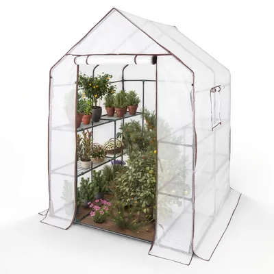 Produktbild von AREBOS Treibhaus 143x143x195 cm mit Ablagen & Ventilationsfenster