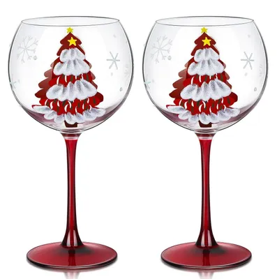 Obrázok produktu pre Viniace poháre, Vianoce, vianočný stromček, balón, 580 ml, červené, sada 2 kusov