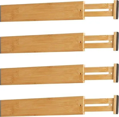 Produktbild von Famanu Schubladeneinteiler verstellbar 43-56 cm - Organizersystem für Küche, Bad, Schlafzimmer und Büro - Set von 4