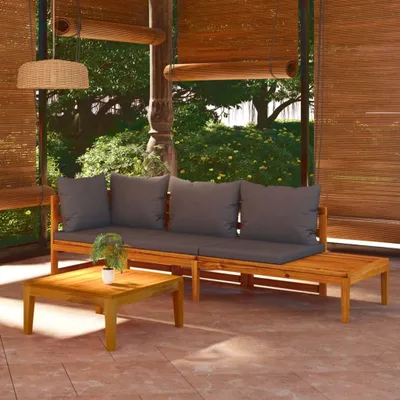 Produktbild von "2026 Promotion" 3-tlg. Garten-Lounge-Set - Sitzgruppe - mit Dunkelgrauen Kissen - Massivholz Akazie - Gartenmöbelset CC4293