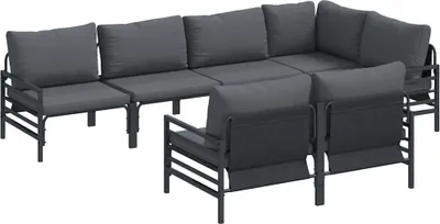 Image de vidaXL Ensemble de canapé de jardin avec coussins 7 pcs noir acier