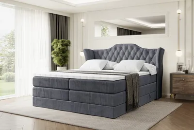 Produktbild von ALTDECOR Boxspringbett mit 2 Matratzen und Topper - 200x200 cm - VILA KING - Dunkelgrau Samt - Polsterbett mit, H3- und H4- Matratzen, Bettkasten und Lattenrost, Bett mit Stauraum