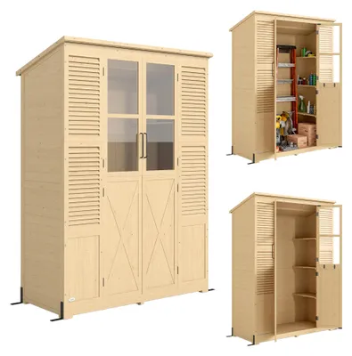 Productafbeelding van Outsunny tuinkast, houten tuinhuis met opbergruimte, met acrylramen