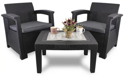 Produktbild von Gartenmöbelset KALVOR 2-Sitzer anthrazit mit Couchtisch und Sesseln