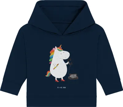 Produktbild von Mr. & Mrs. Panda Organic Baby Hoodie Einhorn Sekretärin 12. - 18. Monat - French Navy - Geschenk, Einhörner, Steuerbüro, Bürohilfe, Kapuzenshirt, Büro, Kapuzensweatshirt