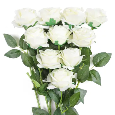 10 Kunst-Seidenrosen, weiß, 50 cm, für Hochzeit & Deko