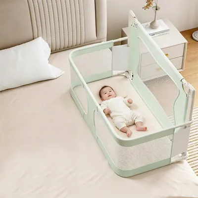 Produktbild von 3 in 1 Faltbare Beistellbett Baby 120x50cm,Baby-Stubenwagen,Kinderbett Babybett Kinderreisebett Reisegitterbett,der auf das Bett gestellt Werden kann