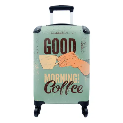 Produktbild von MuchoWow® Koffer Handgepäck Trolley Rollkoffer Kleine Reisekoffer mit 4 Rollen - Kaffee - Zitate - Vintage - Guten Morgen! Kaffee - Cabin Size < 55x40x23 cm & 55x40x20 cm - Fotokoffer - Kabinenkoffer - Boardgepäck - Reise-Box - Reisekoffer - Reisegepäck - Koffer mit Bild - Trolley für Kinder
