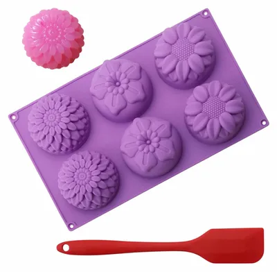 Silikon-Seifenformen 6er Set mit Blumenmuster und Spatel