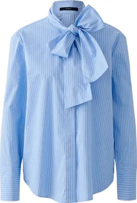 Produktbild von Bluse blau-weiß Größe 38 mit verdeckter Knopfleiste und kurzem Stehkragen mit Schluppe