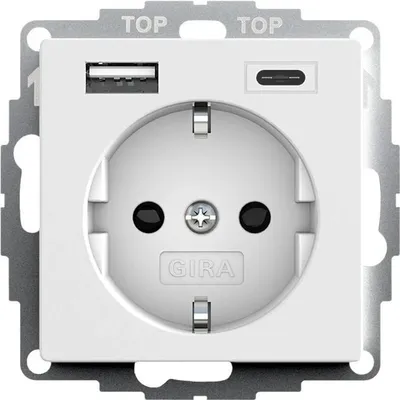 Produktbild von Gira SCHUKO-Steckdose, USB-Spannungsversorgung, 2-fach, Typ A/C, System 55, Reinweiß, matt, 1 Stk.