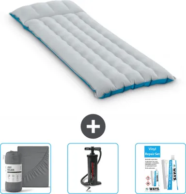 Produktbild von Intex Campingmatte – 1 Person – 67 x 184 x 17 cm – Blau – im Lieferumfang enthalten Spannbettuch - Pumpe en Reperaturset