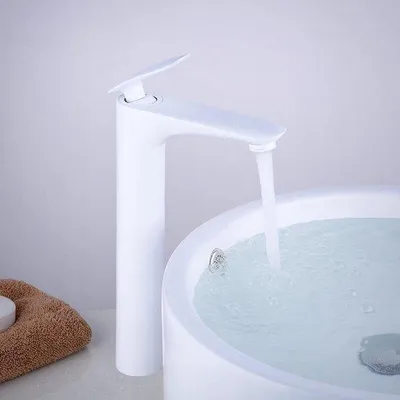 Obrázek produktu pro Jednopáková umyvadlová baterie, vysoká - Bílá mosaz - Moderní design