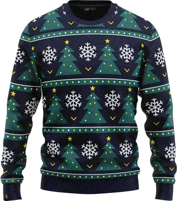 Zdjęcie produktu dla JAP Christmas Brzydki sweter świąteczny Christmas tree - 100% z recyklingu - Uni  damski i męski - Ciemnoniebieski - Rozmiar S