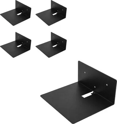Produktbild von Famanu Wandregal Metall 170 x 150 mm - Bücherregal klein schwarz - schwebendes Regal - Bücherhalter 5 Stück