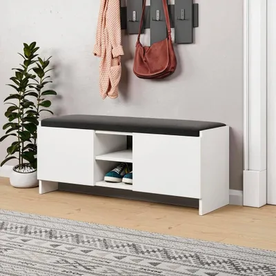 Immagine prodotto di Panca scarpiera Zulla con cuscino e 2 ante colore bianco