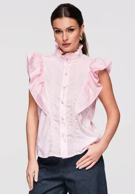 Produktbild von LARICA Damen Bluse Baumwolle Ärmellos Romantisch Elegant OW-SH-E0002 rose S