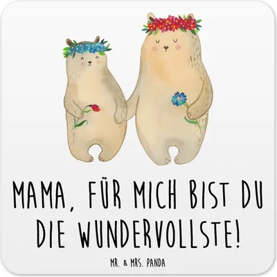 Produktbild von Mr. & Mrs. Panda Untersetzer für Gläser Bären mit Blumenkranz 15er Set - Weiß - Geschenk, Familie, Family, Tassenuntersetzer, Coaster, Glas-Untersetzer, Mutter, Muttertag