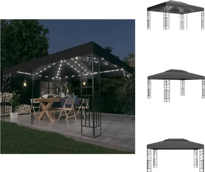 Produktbild von vidaXL Pavillon mit Doppeldach & LED-Lichterkette 3x4 m Anthrazit -  Pavillons & Partyzelte