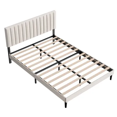Produktbild von KUTAS Klassische Betten 140x190, Polsterbett Grau mit verstellbarem Kopfteil, Stauraum, Holzlatten, leises Bettgestell für Schlafzimmer