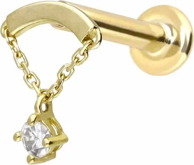 Produktbild von Ohrpiercing, Nasenpiercing 14 Karat Gold Labret mit Innengewinde MOISSANIT + BOGEN + KETTE 14 Karat | Gold Stablänge: 6mm - Stabstärke: 1mm