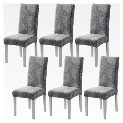 Produktbild von Stuhlhussen 4er Set Stretch, abnehmbar und waschbar, Schutzbezüge für Esszimmerstühle für Hotel, Restaurant und Küche, Hochzeitsfeier (Blattmuster, 6 Stück)