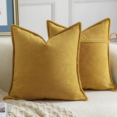Productafbeelding van Kussensloop set, 2 stuks, chenille, mosterdgeel, 55x55 cm
