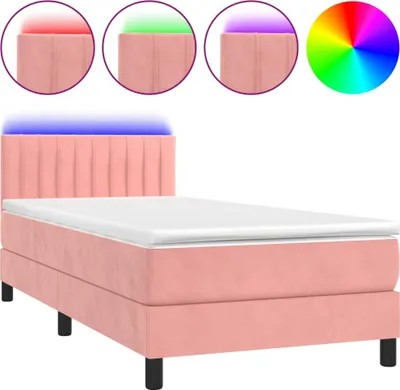 Produktbild von vidaXL Boxspringbett mit Matratze & LED Rosa 90x190 cm Samt