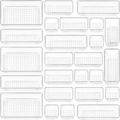 Produktbild von 25-teiliger Lade-Organizer mit 4 Maßen, Make-up-Organisations-System, Tisch-Organizer. Geeignet für Make-up, Küchen, Badezimmer, Büro und Schminktische.