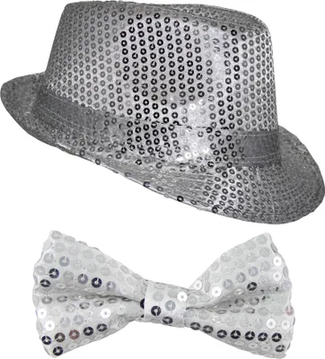 Produktbild von Pailletten Kostüm Set - Silber - Hut & Fliege